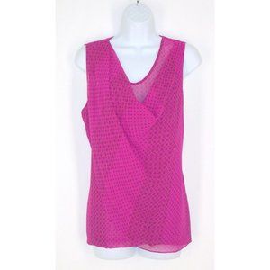 CAbi #983 Tank Top M Pink Floral Polka Dot Draped Neck Chiffon Sleeveless Blouse